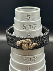 TASHA BLACK CUFF BRACELET WITH SILVERTONE RHINESTONE SNAKE – MARKED AS SHOWN