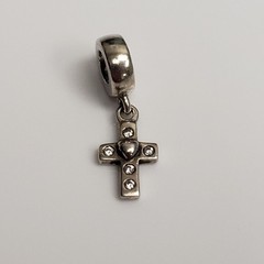 Pandora Sterling Silver Heart Cross CZ Dangle Charm Bead 790355CZ STOCK- .07