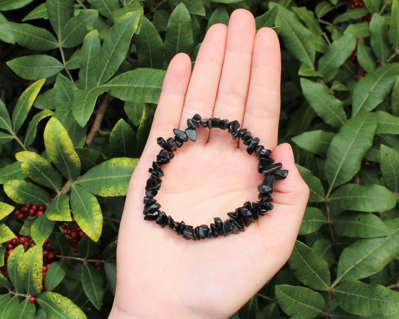 Black Obsidian Chip Bracelet, Stretch: Raw Natural Crystal Healing US SELLER gallery