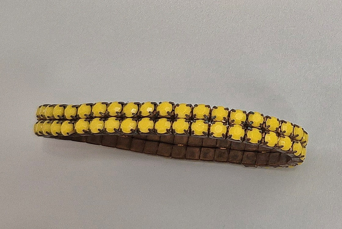 Yellow Beaded Stretchy Stackable Bangle Bracelet w/ Metal Setting No Clasp gallery