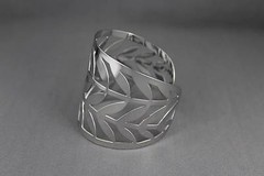 Silver tone leaf leaves filigree cut out pattern metal bangle cuff wide bracelet