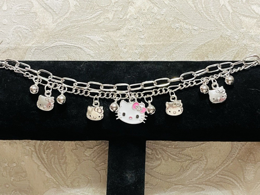 Sanrio Silver Hello Kitty Multiple Charm Adjustable Fashion Fun Trendy Bracelet