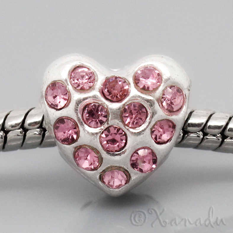 Pink Rhinestone Heart European Bead For European Charm Bracelets And Necklaces gallery