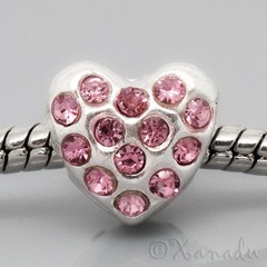 Pink Rhinestone Heart European Bead For European Charm Bracelets And Necklaces