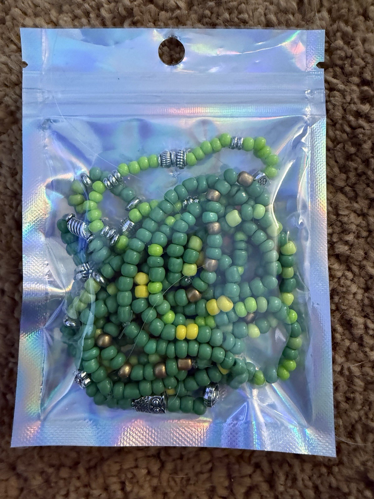 Green Yellow Glass Metal Beaded Stackable Bracelets Set Handmade Round Fashion gallery