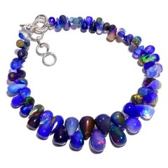 34.75 Ct. Natural Fire Blue Ethiopian Opal Smooth Beads Bracelet 7-8″ A-2056
