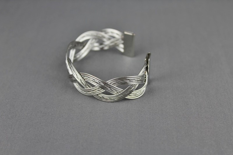 Silver tone braid braided metal cuff bracelet bangle 5/8" wide gallery