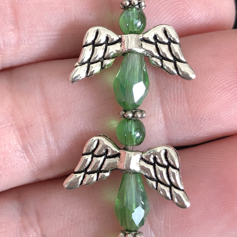 Angel Wing Bracelet Green Faith Support Christian Love Healing Stretch 7-12” gallery