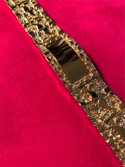 MENS 9 INCH 14KT PLATED ID NUGGET 3/4 INCH WIDE BRACELET OVER 70 GRAMS-16