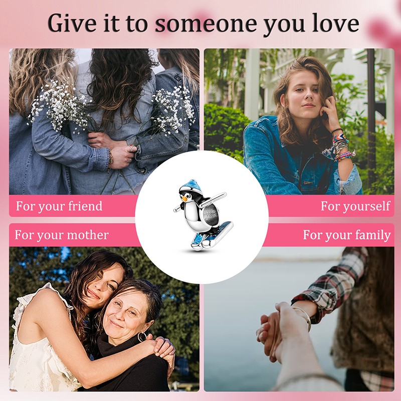 MULA 925 Sterling Silver DIY Charm Enamel Cute Penguin Ski for Women Bracelet gallery