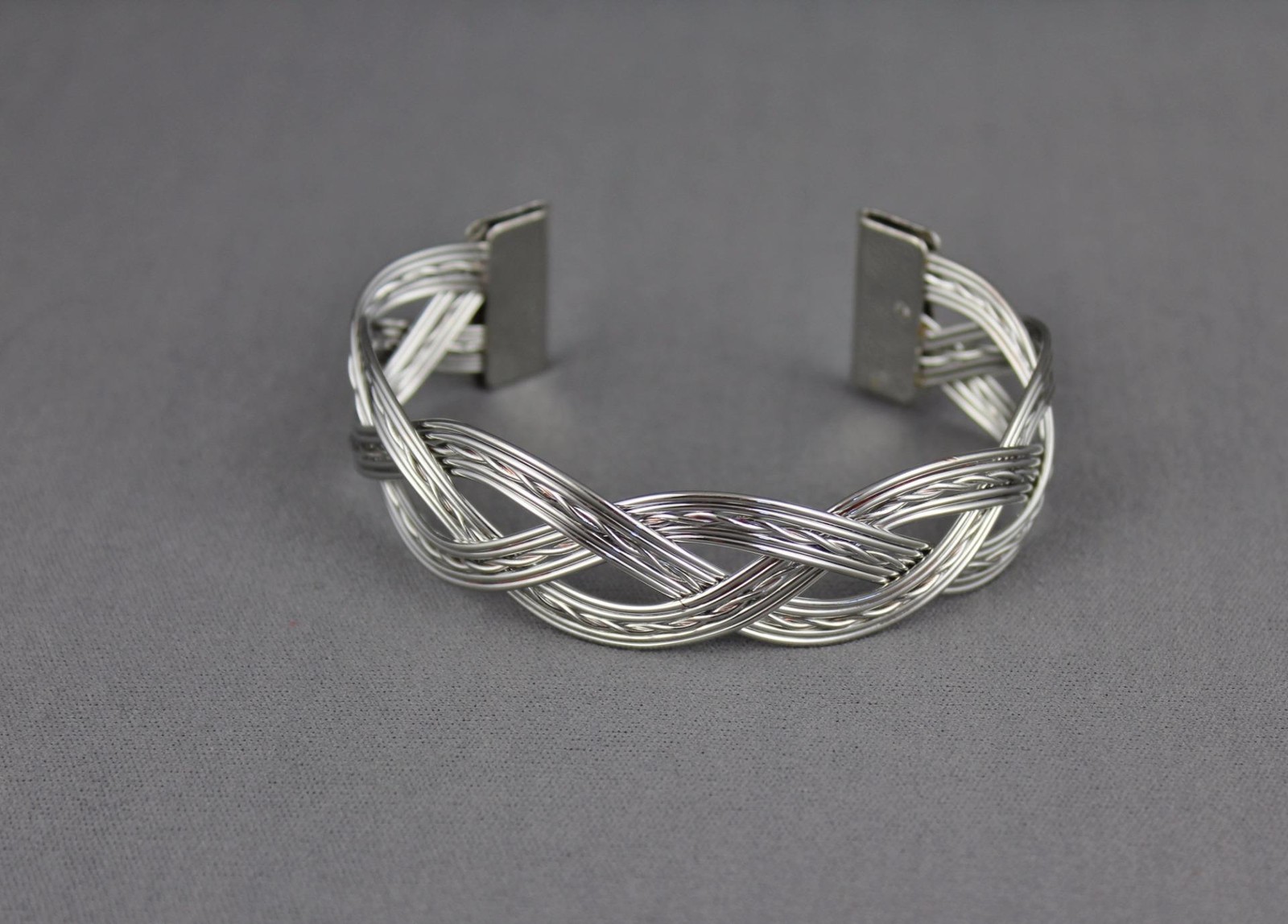 Silver tone braid braided metal cuff bracelet bangle 5/8" wide gallery