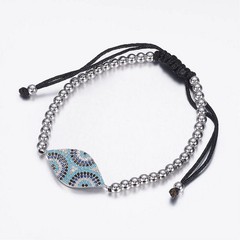 Evil Eye Braided Beaded Protection Bracelet Nylon Cord, Cubic Zirconia