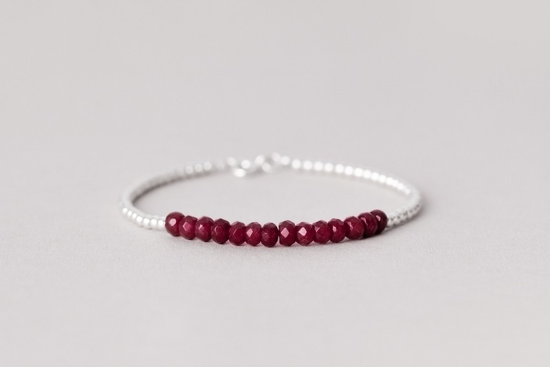 3-4MM Ruby Faceted Rondelle Gemstone Silver Filled Beads Handmade Bracelet 6-8'' gallery
