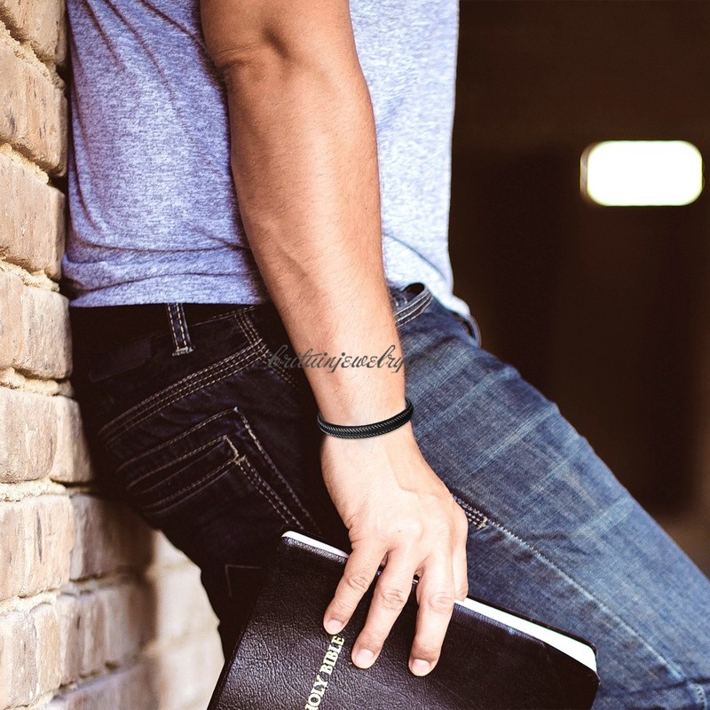 8"-8.5" Black Leather Braided Wrap Bracelet Magnetic-Clasp Men Bangle Adjustable gallery