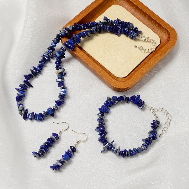 Natural Lapis Chips Beads Size 5-8mm Jewelry Set Earrings Bracelet Necklace gallery