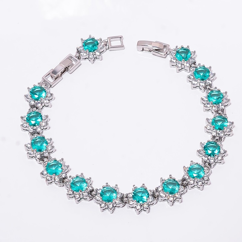 Apatite, CZ 925 Sterling Silver Adjustable Bracelet 7-8" B12798, Gift for her gallery