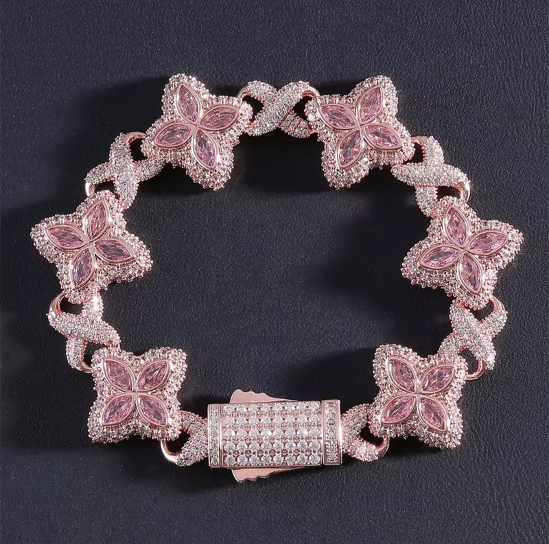 Iced Out Baguette CZ Floral Infinity Bracelet 7-8” Spring Clasp Hip Hop Jewelry gallery