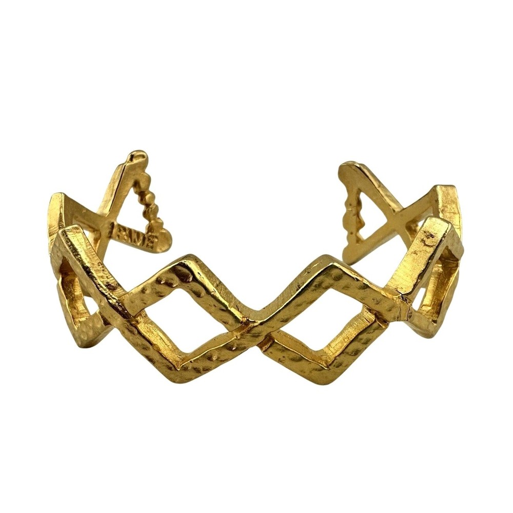 Pamé Designs 22K GP Hammered Texture Geometric Designer Cuff 6” Bracelet