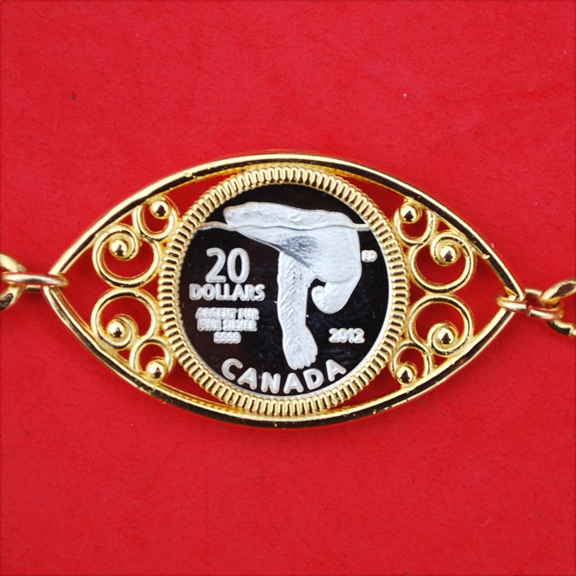 1 Gram Canada Miniature $20 .999 Silver Coin 8" Gold Plated Linked Bracelet NOS gallery