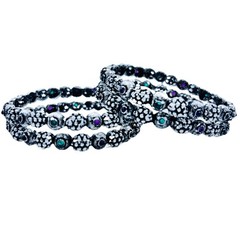 Women Multicolor Handmade Oxidized Silver Plated Artificial Stone Bangle/Braclet