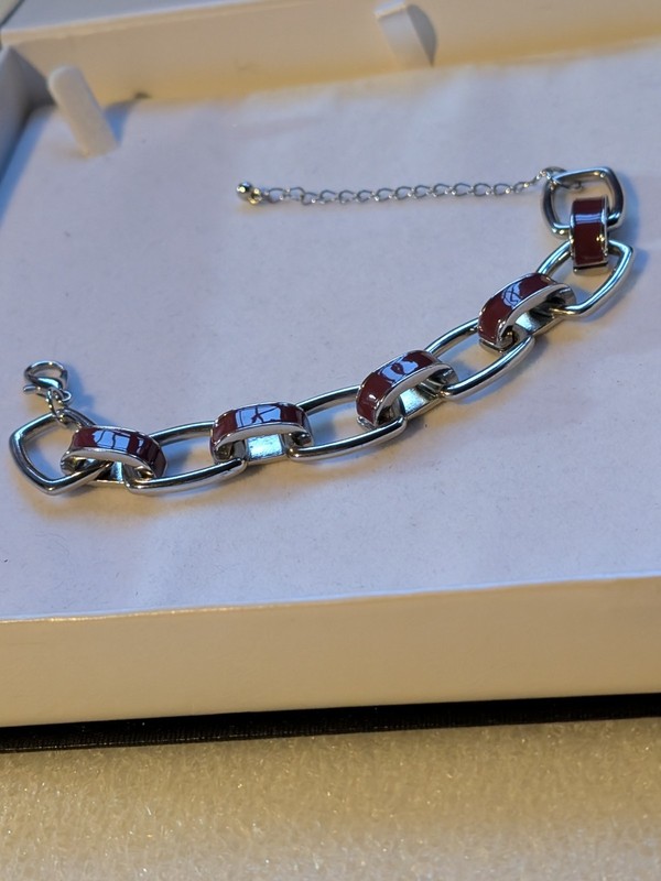 Unisex Men's Bracelet Silver tone + Enamelled Links 19-24cm Long Stainless steel gallery