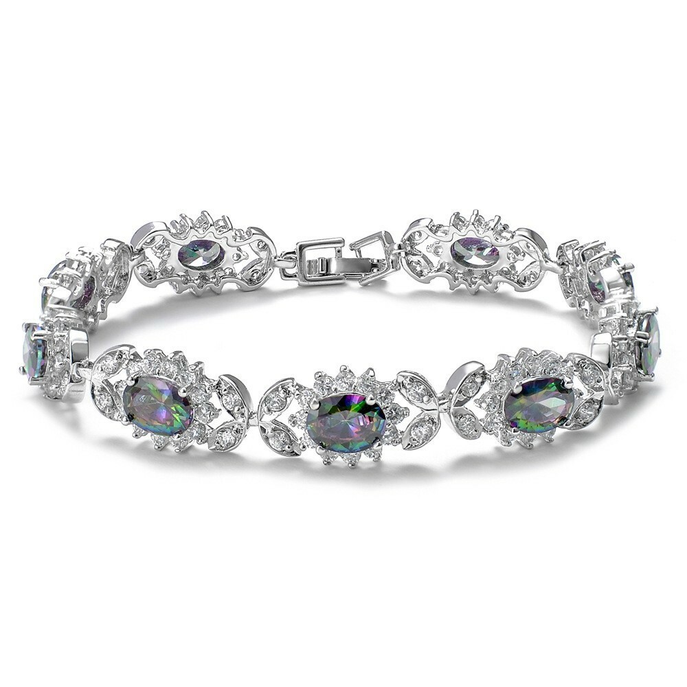 New Flower Oval Shape Rainbow Color Mystic Topaz Gemstone Silver Women Bracelets gallery