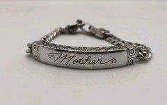 Brighton Women’s ID Bracelet Silver Plated Etched Mother Engraved Bar Link 7.5”