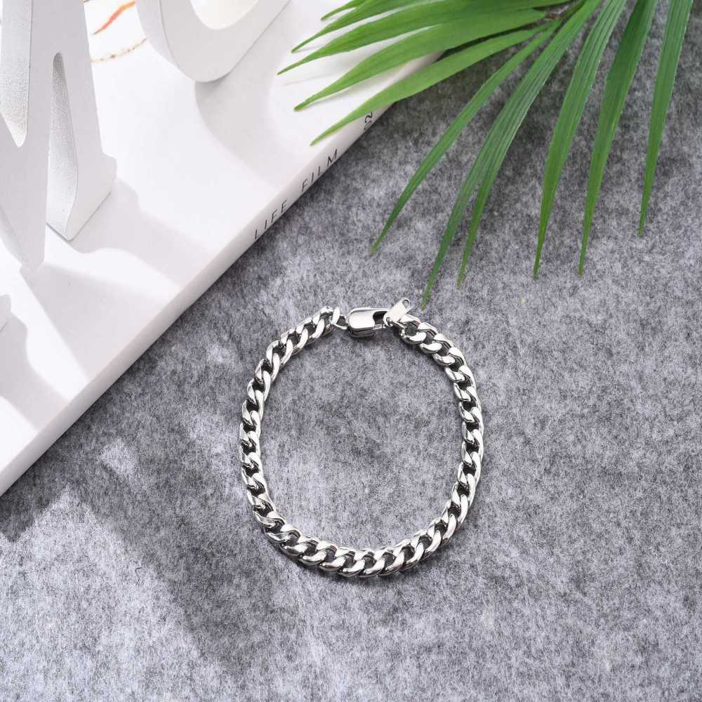 7MM Silver Stainless Steel Curb Cuban Link Chain Bracelet Unisex Women Men Z164 gallery