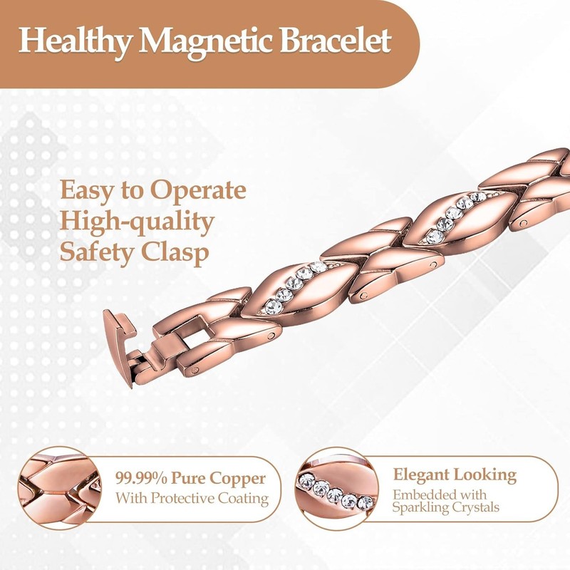 Women’s Magnetic Pure Copper Bracelet–3500 Gauss Magnets, Adjustable Sparkling gallery