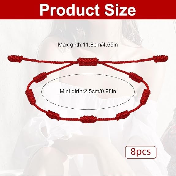 8-Piece Adjustable Red String Bracelet Set for Protection and Friendship gallery