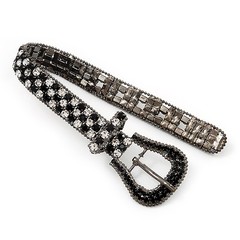 Unique Black & White Diamante ‘Buckle’ Bracelet In Gun Metal Finish – up to