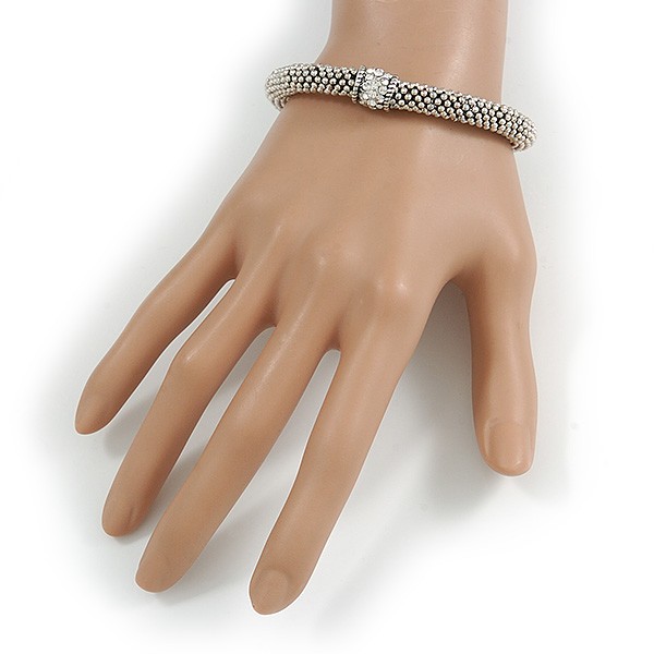 Vintage Inspired Snowflake Bead with Crystal Ring Magnetic Bracelet in Aged gallery