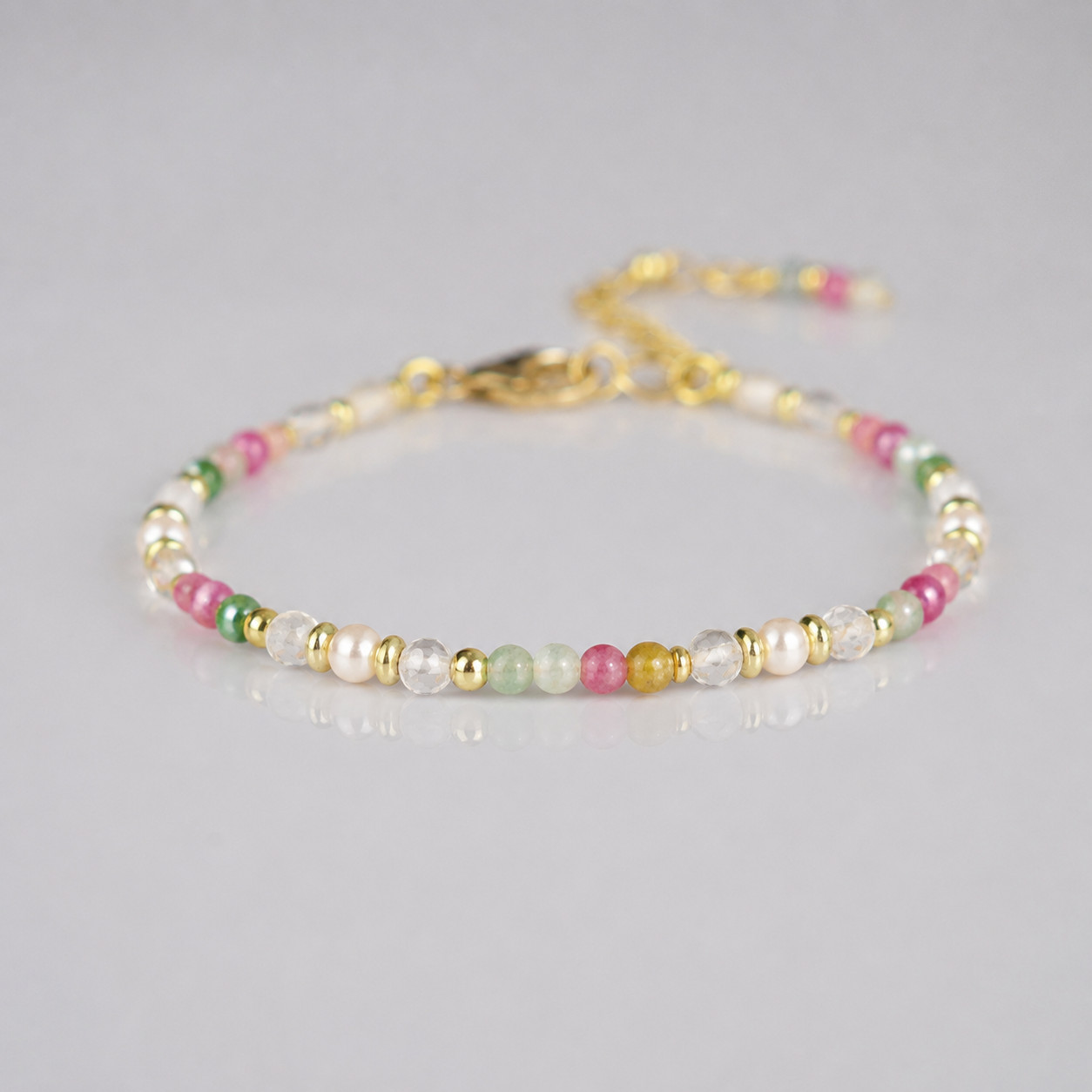 Natural Rainbow Tourmaline Pearl Bracelet Dainty Beaded Adjustable Jewelry Gift gallery