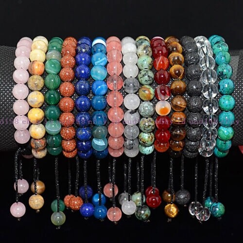 Men Women 8mm Natural Gemstones Braided Macrame Beads Bracelet Adjust Handmade gallery