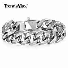 15mm Men’s 316L stainless steel Cut Curb Cuban Link Bracelet Chain 8/9/10 inch