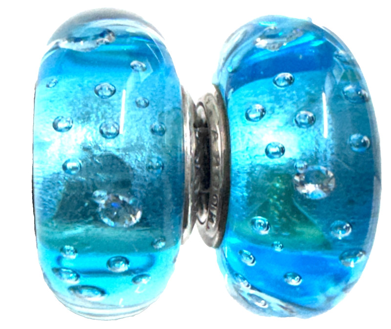(Pair) Pandora Sterling Silver Blue Effervescence Murano 791618CZ gallery