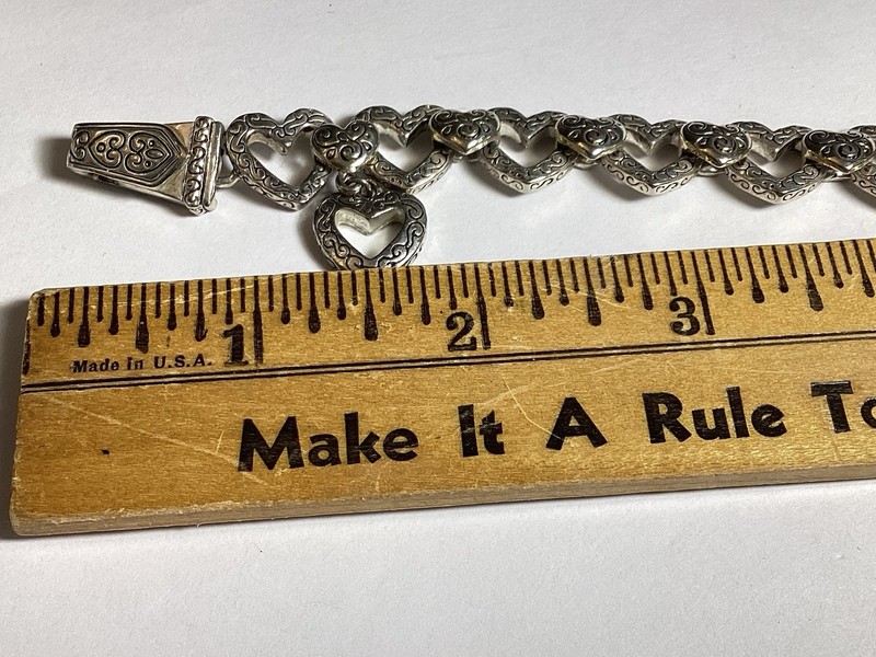 7 3/4” FANCY HEARTS BRACELET WITH DANGLE HEART FOLD OVER MAGNETIC CLASP gallery