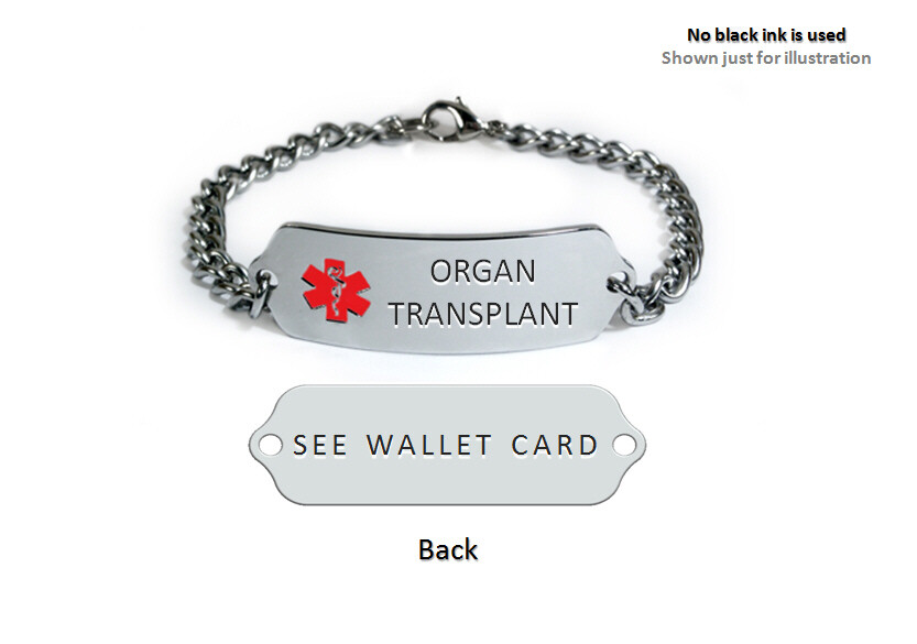 ORGAN TRANSPLANT Medical Id Alert Bracelet. Free medical card. gallery