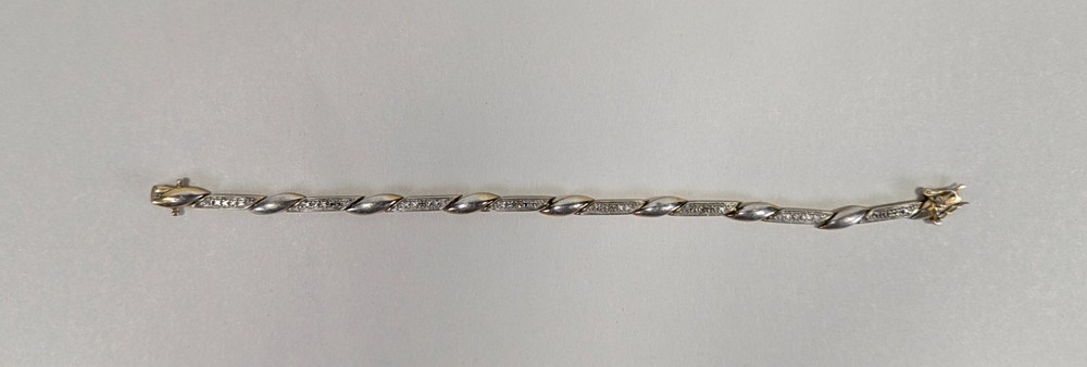 Sterling Silver 925 CZ Diamond Accent Link 8" Bracelet Two Tone 10.7g