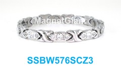 Silver Hugs & Kisses Clear Crystals Women magnetic stainless steel link bracelet