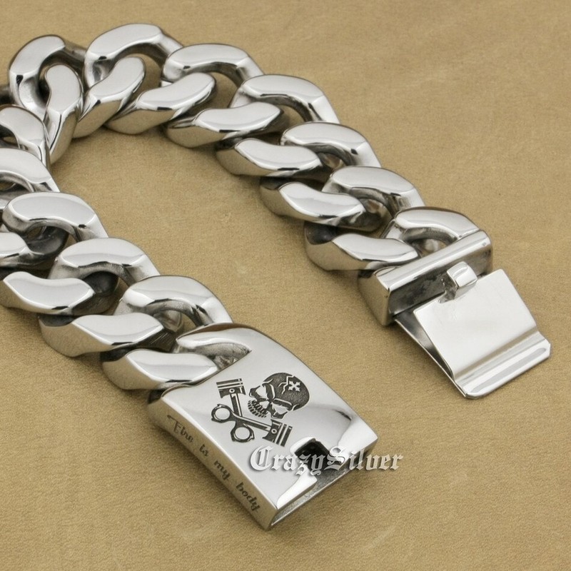Stainless Steel Skull Engine Bracelet Biker Punk Link Chain 5D106A BZ gallery