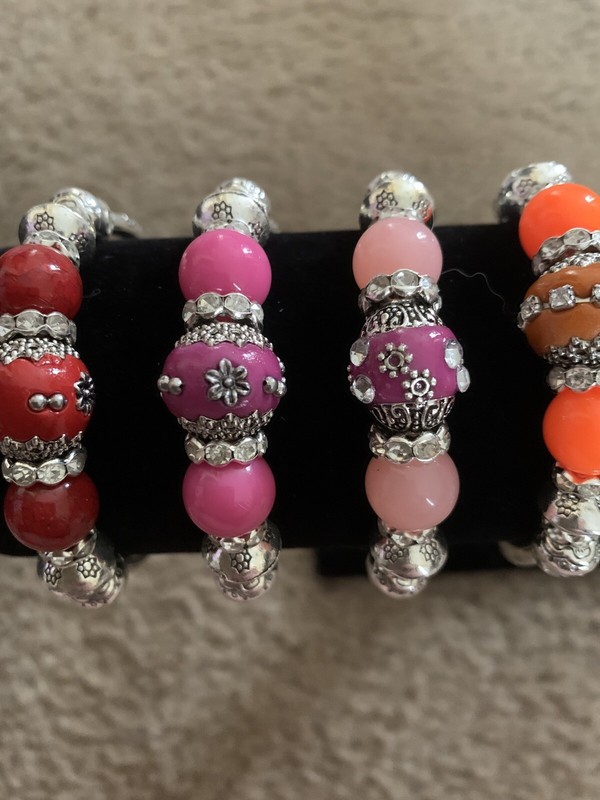 Pick A Color Red, Pink, Orange, Green, Blue, White Stretchy Charm Bracelet gallery