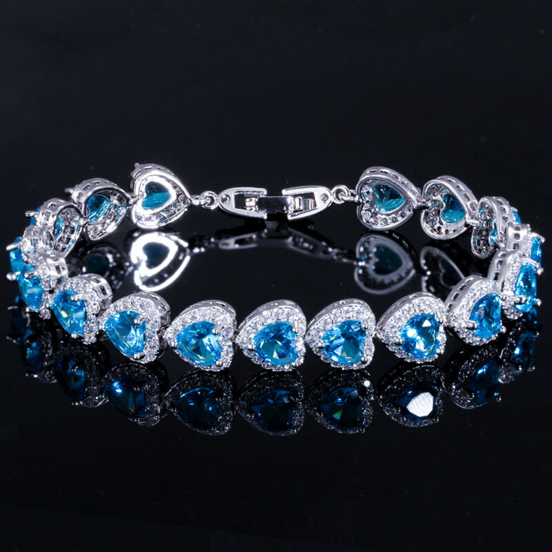 White Gold Plated Cubic Zirconia CZ Green Romantic Love Heart Bracelet for Women gallery