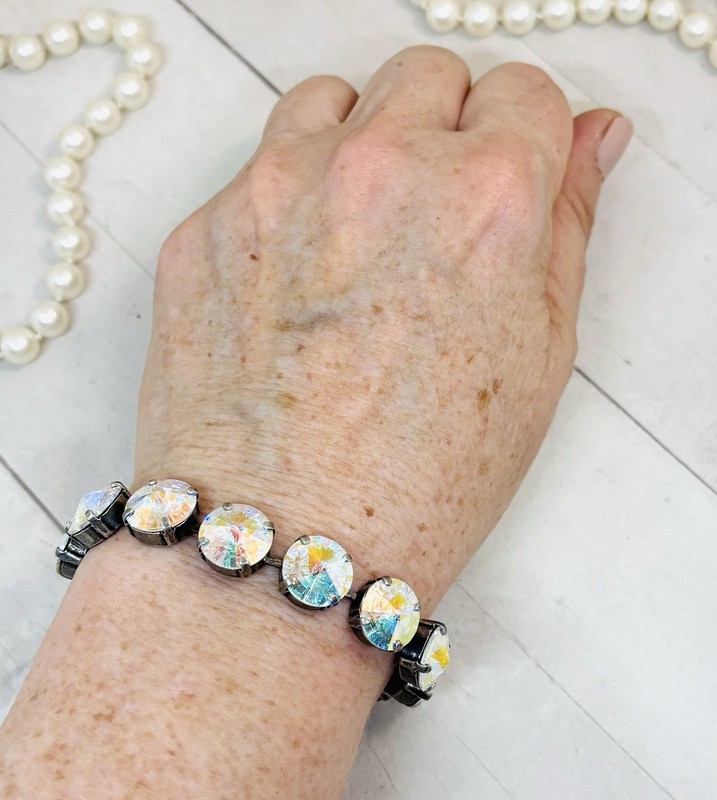 12mm Antique Silver Crystal AB Cup Chain Bracelet with Aurora Borealis Crystals gallery