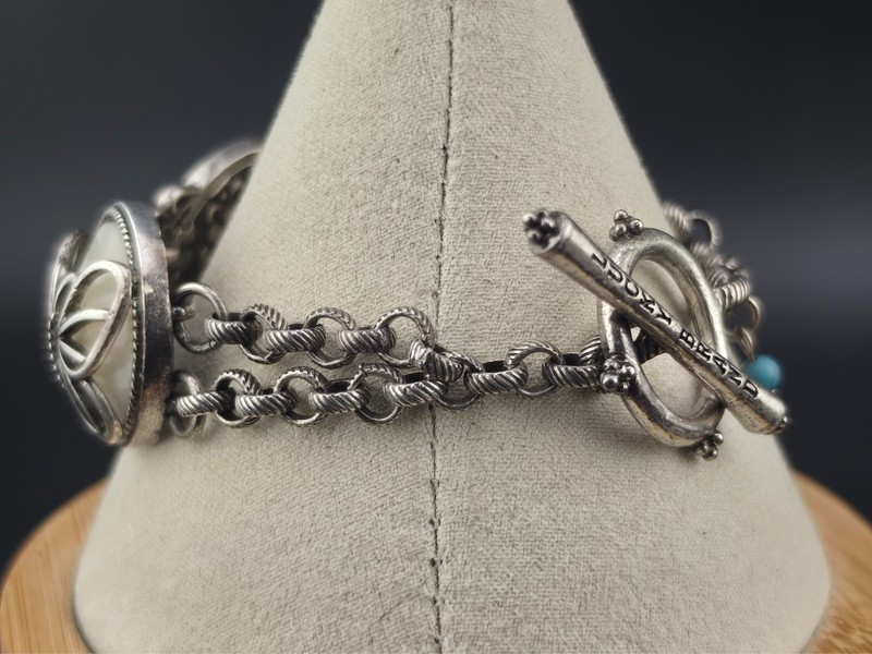 Lucky Brand Pink Tarnished Silver Crown Butterfly Charm MOP Toggle 8" Bracelet gallery