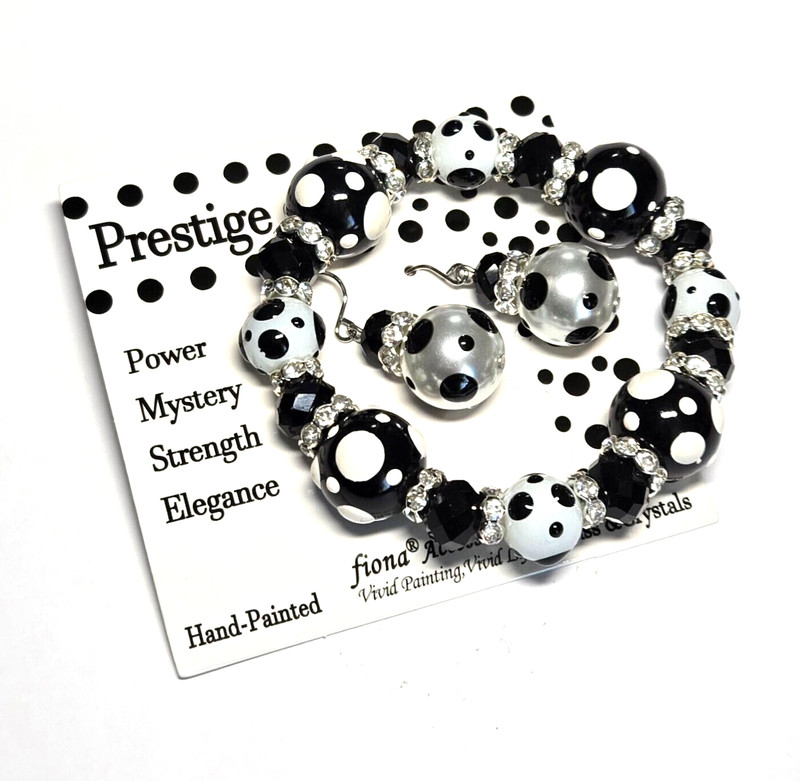 Polka Dot Bracelet Earring set Black Classic Bracelet for Women Beaded Stretch gallery