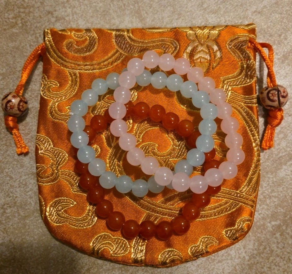 Bohemian style hand woven natural stone bracelets set of 3 with drawstring Bag.