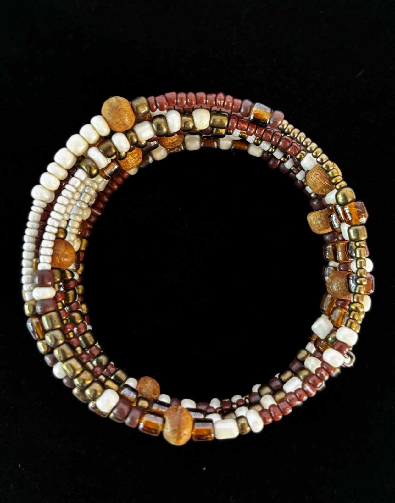 Multicolor Multi-Strand Wrap Beaded Bracelet Glass Wood Metal, No Clasp gallery