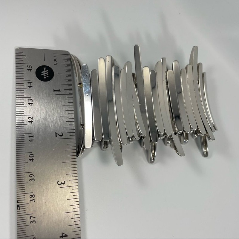Stretch Silvertone Bracelet Stretch Wide Bars Abstract Contemporary Modern Crown gallery