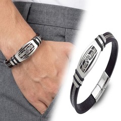 Tree of Life Leather Cord Steel Men’s Bracelet